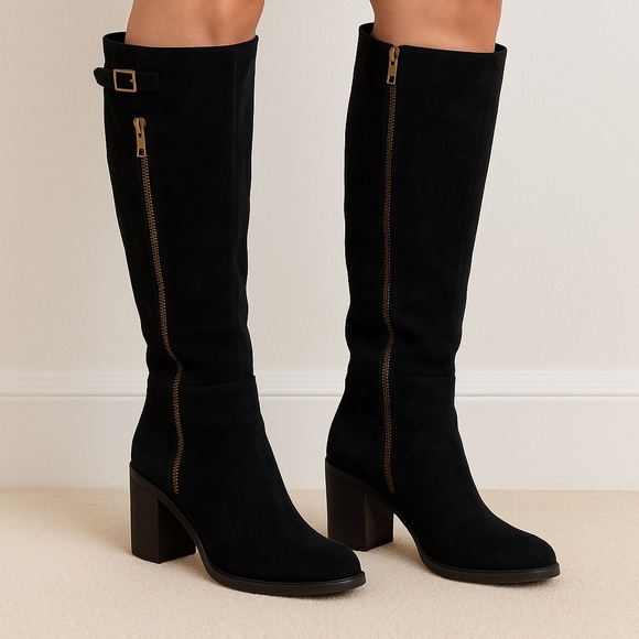Steve Madden Shoes - Steve Madden Antsy Tall Black Suede Boots | Size 7.5 | Zip Detail | 3” Heel